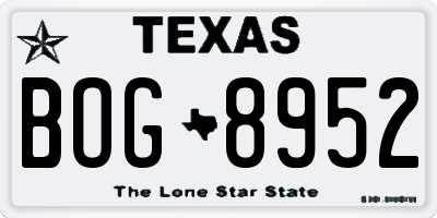 TX license plate BOG8952