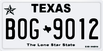 TX license plate BOG9012