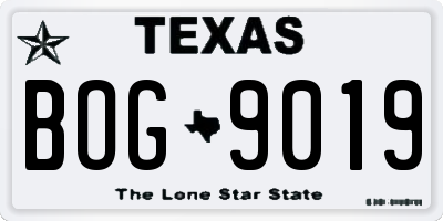 TX license plate BOG9019