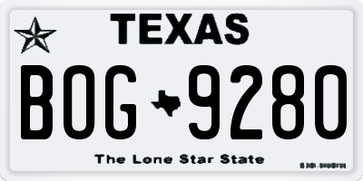 TX license plate BOG9280