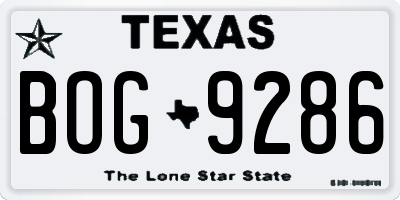 TX license plate BOG9286