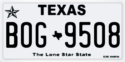 TX license plate BOG9508