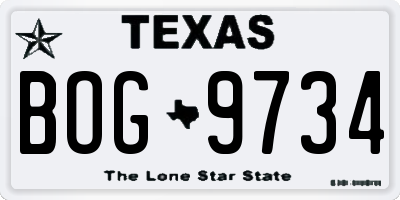 TX license plate BOG9734