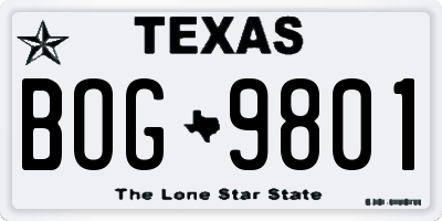 TX license plate BOG9801