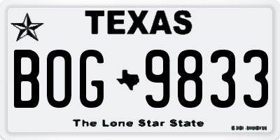 TX license plate BOG9833