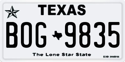 TX license plate BOG9835
