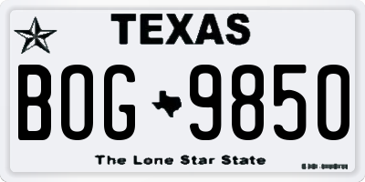 TX license plate BOG9850
