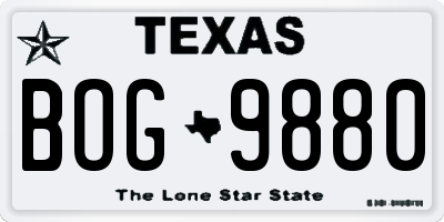 TX license plate BOG9880