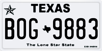 TX license plate BOG9883