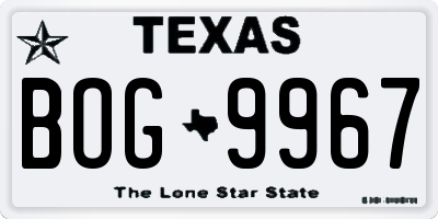 TX license plate BOG9967
