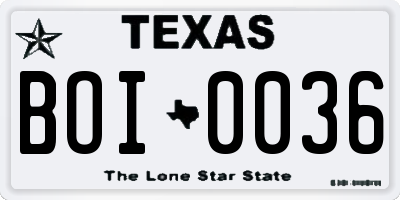 TX license plate BOI0036