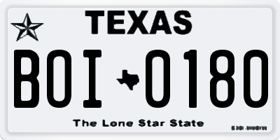 TX license plate BOI0180