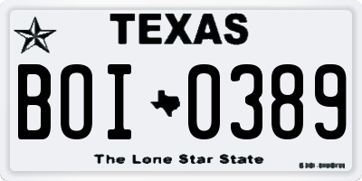 TX license plate BOI0389