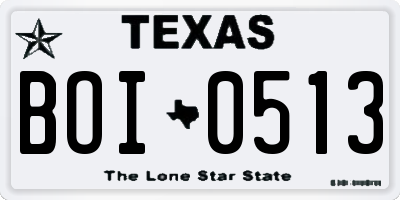 TX license plate BOI0513