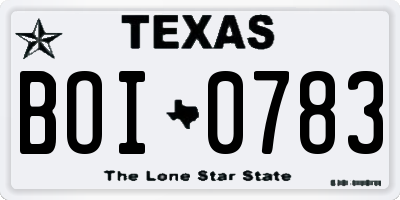 TX license plate BOI0783