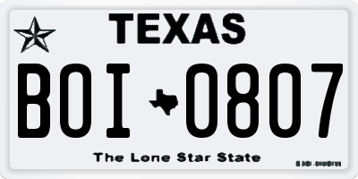 TX license plate BOI0807