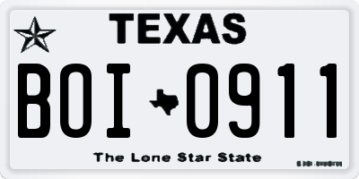 TX license plate BOI0911