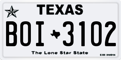 TX license plate BOI3102