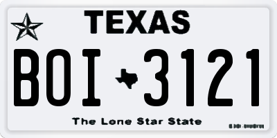 TX license plate BOI3121