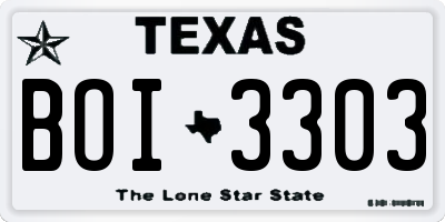 TX license plate BOI3303