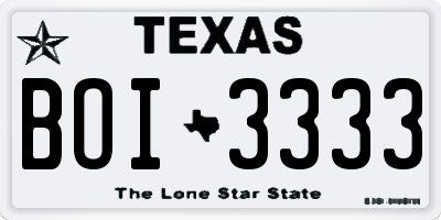 TX license plate BOI3333
