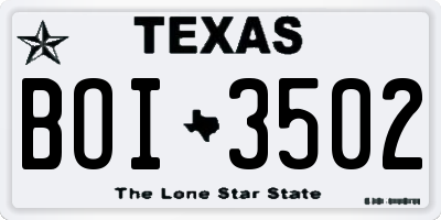TX license plate BOI3502