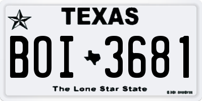 TX license plate BOI3681