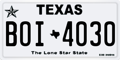 TX license plate BOI4030