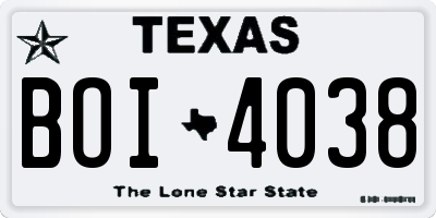 TX license plate BOI4038