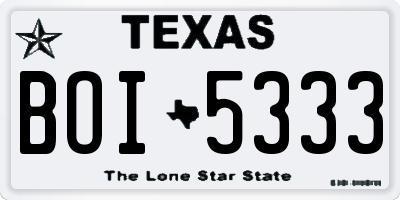 TX license plate BOI5333