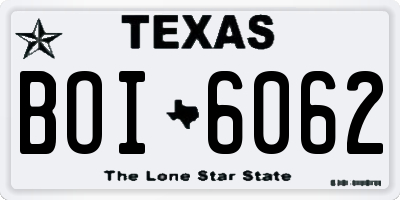 TX license plate BOI6062