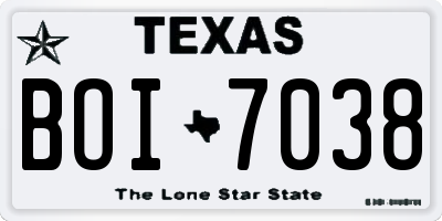 TX license plate BOI7038