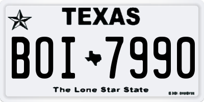 TX license plate BOI7990