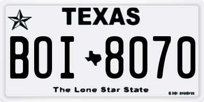 TX license plate BOI8070