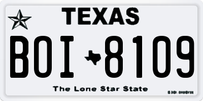 TX license plate BOI8109