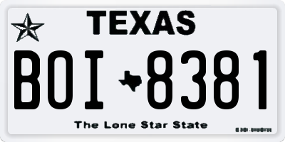 TX license plate BOI8381