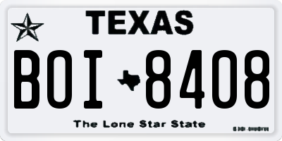 TX license plate BOI8408