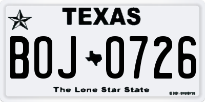 TX license plate BOJ0726