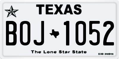 TX license plate BOJ1052