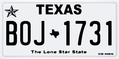 TX license plate BOJ1731