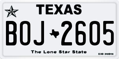 TX license plate BOJ2605