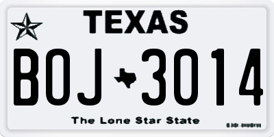TX license plate BOJ3014