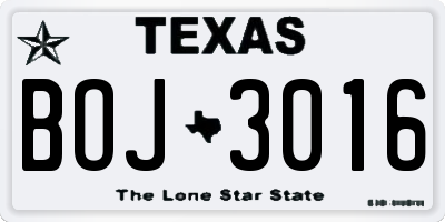 TX license plate BOJ3016