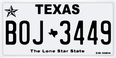 TX license plate BOJ3449