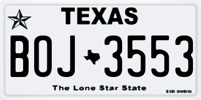 TX license plate BOJ3553