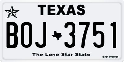 TX license plate BOJ3751