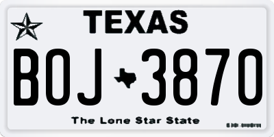 TX license plate BOJ3870