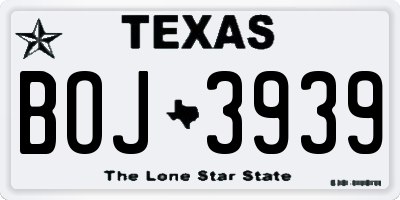 TX license plate BOJ3939