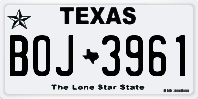 TX license plate BOJ3961
