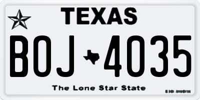 TX license plate BOJ4035